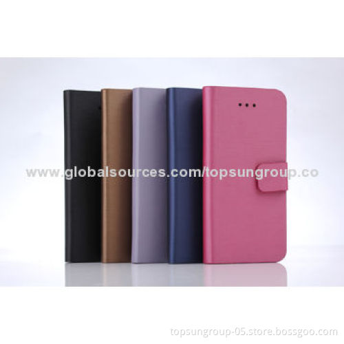 PU Leather Flip Case for iPhone 6, Good Quality Wire Drawing, with Card Slots and Stand Function